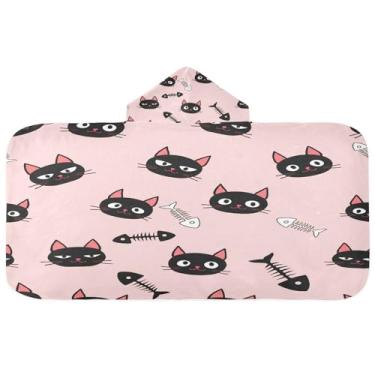 Imagem de CEBUGI Toalha de banho com capuz esqueletos de peixe gato preto para crianças toalha de banho macia absorvente com capuz 127 x 59,7 cm toalha de banho de praia para meninos e meninas