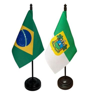 Imagem de Kit Bandeira de Mesa Brasil e Rio Grande do Norte, 26cm Altura, 18x11cm, Multicolorido, Oxford, Base Plástica, Decoração, Escritório, Eventos