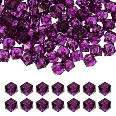 Imagem de PATIKIL Contas facetadas de cubo acrílico de 10 mm, 200 peças de contas quadradas de diamante espaçadoras soltas para fazer joias, pulseira, colar, brincos, sinos de vento, artesanato, roxo