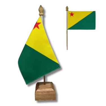 Imagem de Bandeira de Mesa Elegance Acre, Decorativa, Dupla Face, Multicolorido, 19x30cm, Base em Madeira Natural, para Escritório, Eventos e Decoração