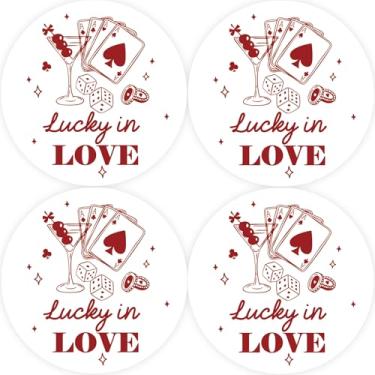 Imagem de 40 adesivos Lucky in Love Thank You, adesivos redondos de agradecimento de despedida de solteira de Las Vegas, etiquetas redondas Casino Feeling Lucky para lembrancinhas de casamento/chá de panela em