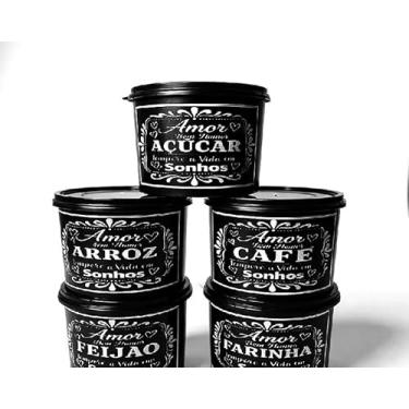 Imagem de Kit Mantimentos 15 Peças para Cozinha, Jogo de Potes de Armazenamento de Alimentos com Tampa, Latas Organizadoras Preto