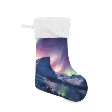 Imagem de ATTX Meias de Natal Aurora Boreal de inverno, suportes de presente brancos de pelúcia para decorações de festas de fim de ano (43 cm, pacote com 2) #195