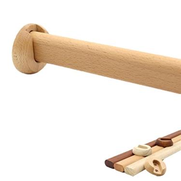 Imagem de 1 haste oval de madeira para pendurar roupas, poste de armário premium, barra transversal, varões de pendurar de faia natural polida para armário (faia, 60 cm)