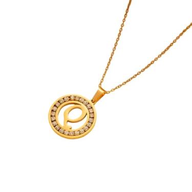 Imagem de TINCOLIA Colar redondo de aço inoxidável com 26 letras incrustadas em diamante, corrente simples e exclusiva em forma de O