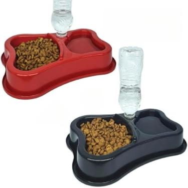 Imagem de Comedouro Duplo Anti Formiga com Bebedouro Automático para Cães e Gatos, Suporte Universal para Garrafa Pet(Kit Preto + Vermelho)