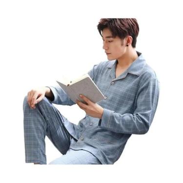 Imagem de Conjunto De Pijamas De Algodão Para Homens Tamanho Plus, Cardigan De M