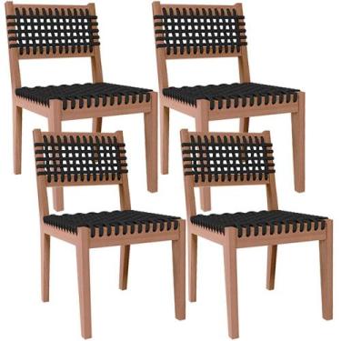 Imagem de Kit 4 Cadeira Área Externa Cozinha Varanda Corda Náutica Preto Giardin