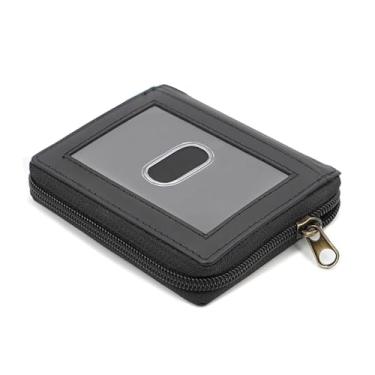 Imagem de Carteira de couro com zíper e inserções – Organizador de cartão de crédito com bloqueio de RFID com 20 mangas, acesso ao cartão de carregamento superior, janela de identidade e compartimento para