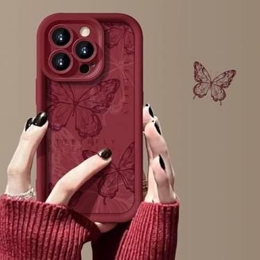 Imagem de Capa de telefone para iPhone, vermelho vinho com estampa de borboleta, capa protetora (iPhone 16e, multicolorida)