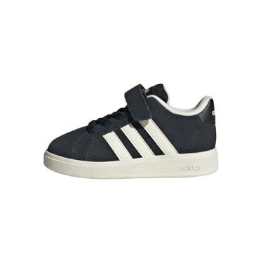 Imagem de adidas Tênis infantil masculino Grand Court 2.0 com cadarço elástico e alça, preto/branco/branco, 17