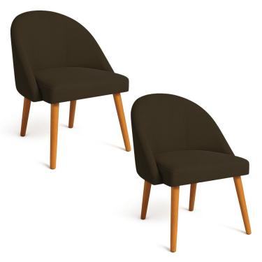 Imagem de Kit 02 Cadeiras Poltrona De Jantar Luna Suede Marrom Pés Palito Castanho - Pallazio