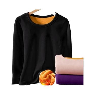 Imagem de Camiseta Térmica Feminina Forrada Com Fleece, Gola Redonda, Camada Bas