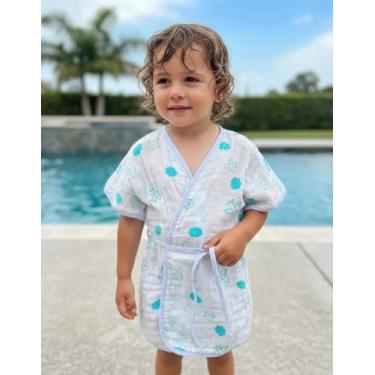 Imagem de Roupão de Banho Infantil com Capuz 100% Algodão para Praia Piscina e Natação Até 4 Anos (Avião)