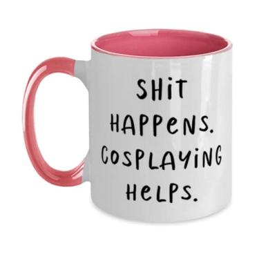 Imagem de Presentes de cosplay para amigos, Shit Happens. Ajuda para cosplaying, caneca perfeita de dois tons 325 ml, copo de