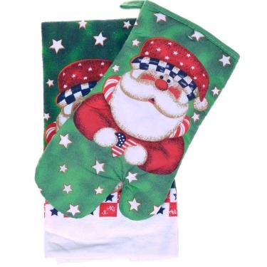 Imagem de Kit Pano de Prato Felpudo e Luva de Forno Natal Bene Casa
