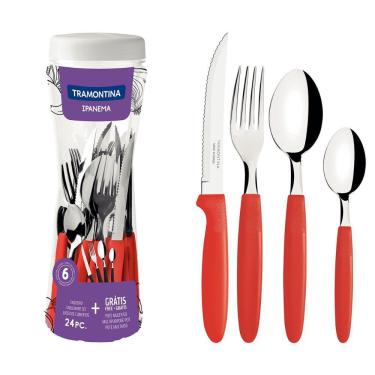 Imagem de Faqueiro Ipanema Com Lâminas Em Aço Inox E Cabos De Polipropileno Vermelho 24 Peças