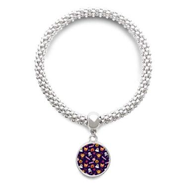 Imagem de DIYthinker Pulseira de prata com pingente de abóbora Happy Ghost Fear Halloween com pingente de corrente ajustável