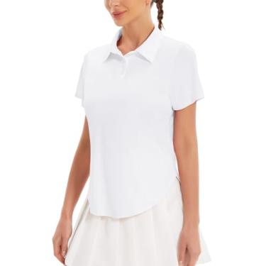 Imagem de addigi Camisa polo feminina de golfe FPS 50+, proteção solar, 3 botões, manga curta, secagem rápida, atlética, tênis, golfe, A - branco, XXG