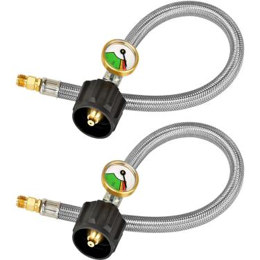 Imagem de only fire Conector de mangueira pigcial de propano para trailer invertido trançado de 38 cm com medidor para regulador padrão de dois estágios - conjunto com 2
