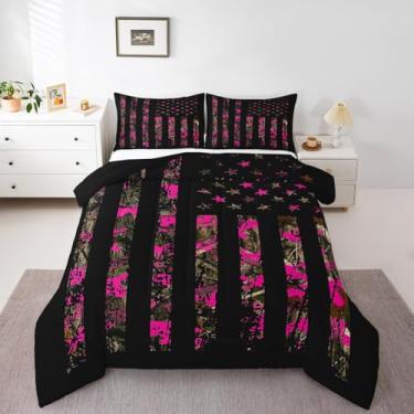 Imagem de Feelyou Conjunto de cama de camuflagem rosa choque, Queen, camuflado, selvagem, para crianças, mulheres, homens, caça, estilo militar, conjunto de edredom para decoração de quarto