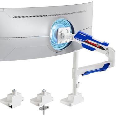 Imagem de ARES WING Suporte para monitor único, braço de monitor Ultrawide para tela curvada resistente de 24 a 57 polegadas, braço de monitores de mola a gás ajustável suporta até 29,9 kg com suporte Vesa 75
