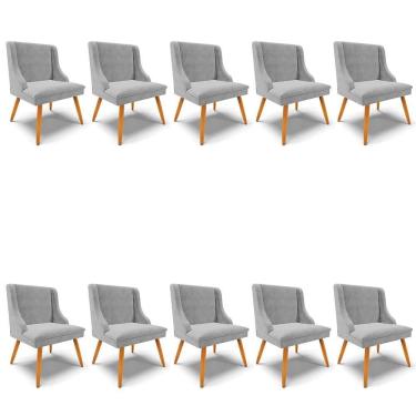 Imagem de Kit 10 Cadeiras Estofadas Para Sala De Jantar Pés Palito Lia Suede Cinza - Ibiza
