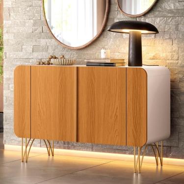 Imagem de Balcão Aparador Buffet Pé Metal Benvenuto Cinamomo/off - Hb Móveis