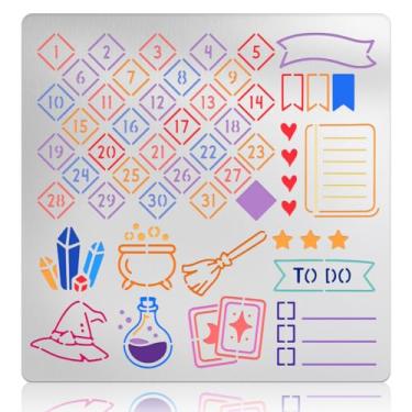 Imagem de UNICRAFTALE Modelos de estênceis de metal para queima de madeira, números mágicos místicos, grade de diamante, modelo reutilizável para álbum de recortes faça você mesmo, álbum de fotos, gravação