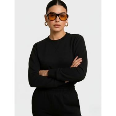 Imagem de Blusão de Moletom Feminino Clássico Gola Careca Preto inverno Gola Red