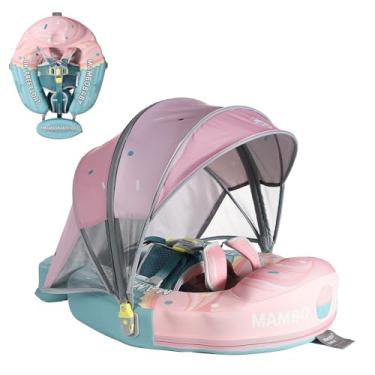 Imagem de Boia de natação Mambobaby não inflável com dossel e cauda para bebês, espuma pérola, FPS 50+ e arnês de segurança ajustável em cinco vias, adequado para a pele para meninos e meninas de 3 a 24 meses