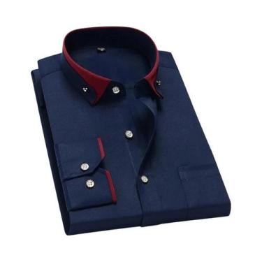 Imagem de Camisa Social Masculina Rosa Antirrugas Com Botões De Diamante, Manga 