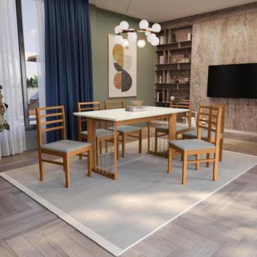Imagem de Conjunto Sala de Jantar Elisa em Madeira Maciça 6 Cadeiras Boucle Cinz