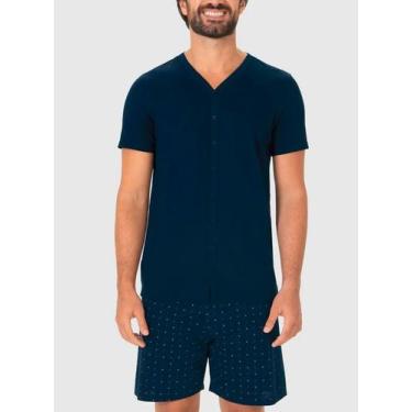 Imagem de Pijama Curto Malwee 1000130741 Masculino Com Botões Malha Algodão T. P