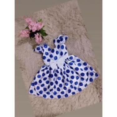 Imagem de Vestido Menina Infantil Elegante Branco com Bolinhas Azul - EDYNHOKIDS