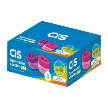 Imagem de Apontador Escolar 346 com depósito e 2 furos, CIS, 5.3400, Caixa com 12 unidades sortidas