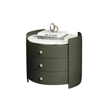 Imagem de Mesa de cabeceira inteligente, armário de cabeceira com gavetas, mesa de cabeceira branca, moderna de perfil baixo, com 3 gavetas, madeira maciça, alças de metal. (rosa) (verde claro)
