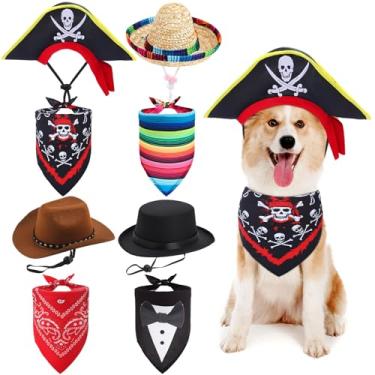 Imagem de Eccliy 8 peças de acessórios de fantasia de cachorro formal para cachorro smoking bandana coleira cowboy animal de estimação chapéu de pirata chapéu sombrero mexicano para festa de casamento Halloween