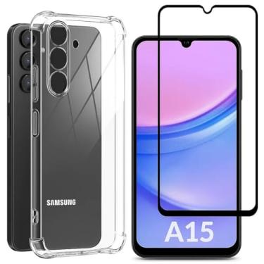 Imagem de Kit Galaxy A15 Capa Capinha Silicone TPU Transparente Anti Impacto + Película Protetora de Cerâmica 9D Anti Risco Anti Impacto Alta Transparente Modelo Compatível com Samsung Galaxy A15