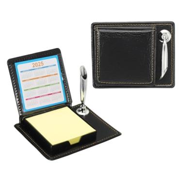 Imagem de PATIKIL 2 peças de suporte de notas adesivas de couro com suporte de caneta, porta-notas de postes, caixa de armazenamento mini estojo para cartão de visita, organizador de bloco de notas para mesa