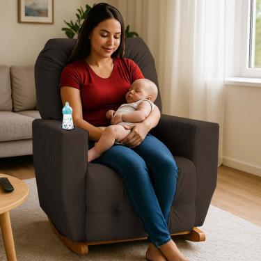 Imagem de Poltrona de Amamentação Balanço Antonella Puff Marrom
