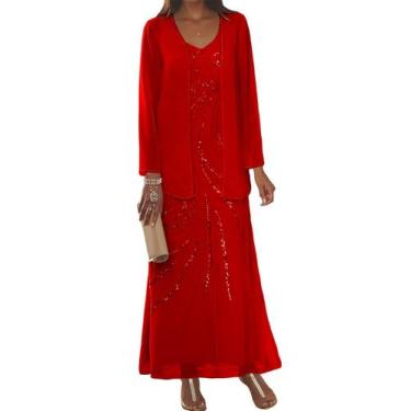 Imagem de Vestidos para a mãe da noiva Clothfun, 2 peças de chiffon vermelho