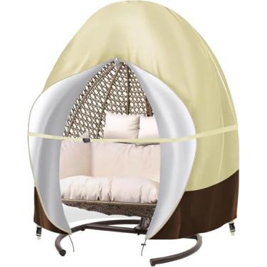 Imagem de Capa para cadeira de ovo para pendurar no pátio, à prova d'água, de vime, ovo, balanço, protetor de móveis únicos, à prova de poeira, 199 x 113 cm, bege e café