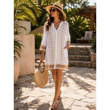Imagem de Saida de Praia Tunica Lesie Boho Brisa do Mar Cor:Branco2Tamanho:g - M