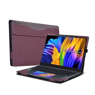 Imagem de Capa para laptop ASUS ZenBook 14X OLED UX5400-xxx UX5401-xxx 35.6 cm, capa com tudo incluído, capa interna de couro PU (vinho tinto)