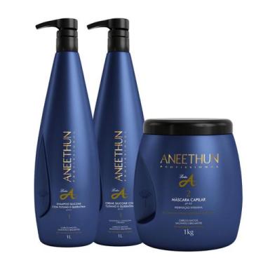 Imagem de Kit Aneethun Linha A  Shampoo 1L + Mascara 1Kg + Creme Silicone 1Kg