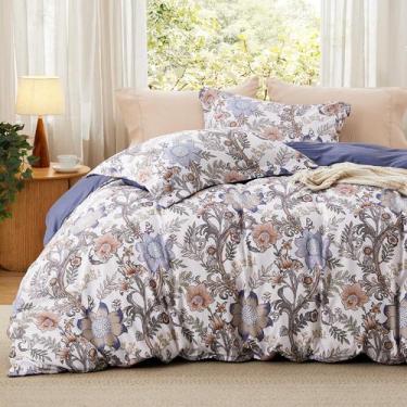 Imagem de Capa de Edredom Bedsure Queen Size Reversível - Estampa Floral Azul