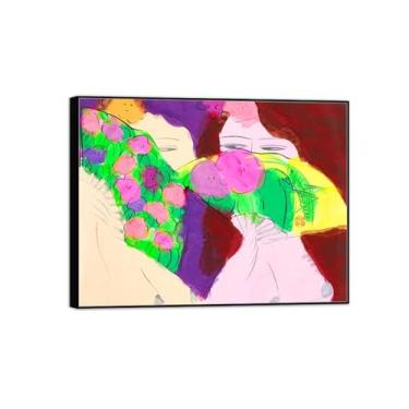 Imagem de MUHJDYC Walasse Ting Wall Art Picture-Famous Canvas Prints Reprodução - Quadro preto para sala de estar quarto decoração de casa (duas senhoras com ventiladores) 30x40cm-12x16in