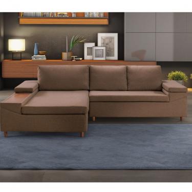 Imagem de Sofá 3 Lugares Com Chaise Clássico Invertido Estofart Marrom