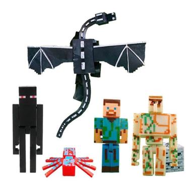 Imagem de Kit 3 Cartela Minecraft Dragão 15 Bonecos + 3 Bloco Steve